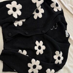 No Boundaries Black Cardigan with White Floral Pattern